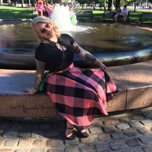 Mode Merr skirt in pink and black Buffalo plaid